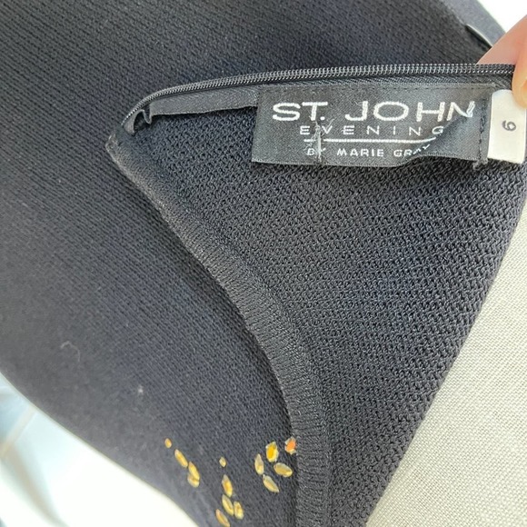 St John Evening Marie Gray Dress Maxi Santana Knit Sleeveless Gold Size 6 - Picture 12 of 16